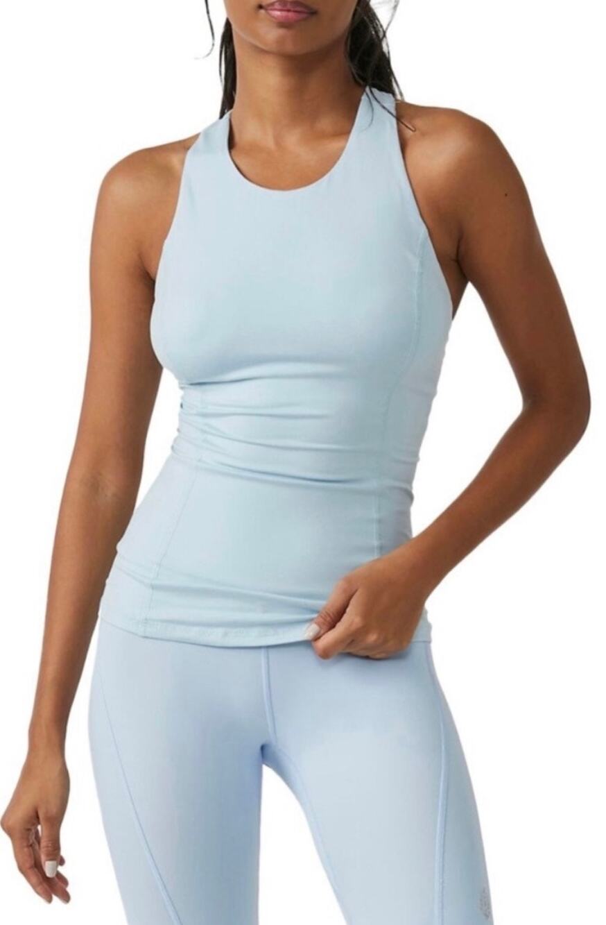 FREE PEOPLE MOVEMENT Sz S Smooth Moves Tank Blue Pearl Racerback Strappy